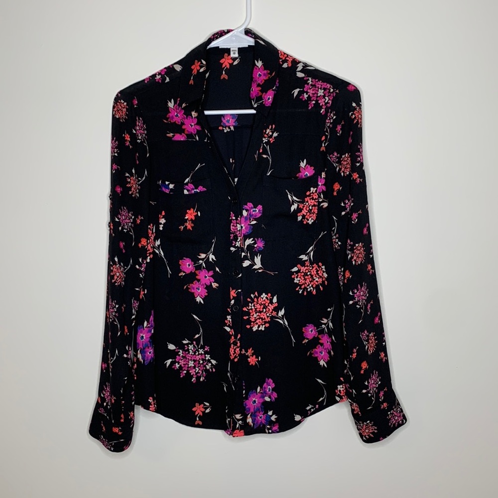 Sheer black floral blouse from Express. Classic & chic!